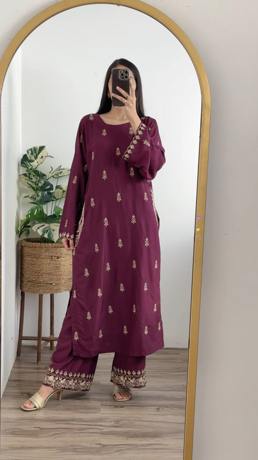 2 pc NAAZ - Embroidered Co Ords (Arabic Lawn-Linen)