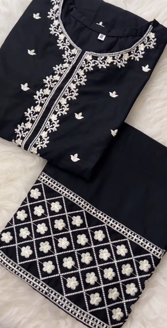 BLACK HOCK Embroidered Co Ords (Soft Cotton-Linen)