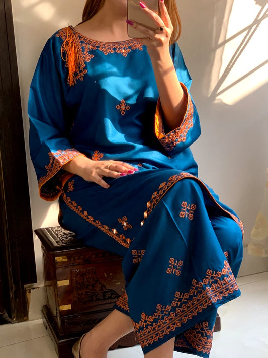 BALOCHI Style Embroidered Shirt with Emb Plazo (Summer Linen)