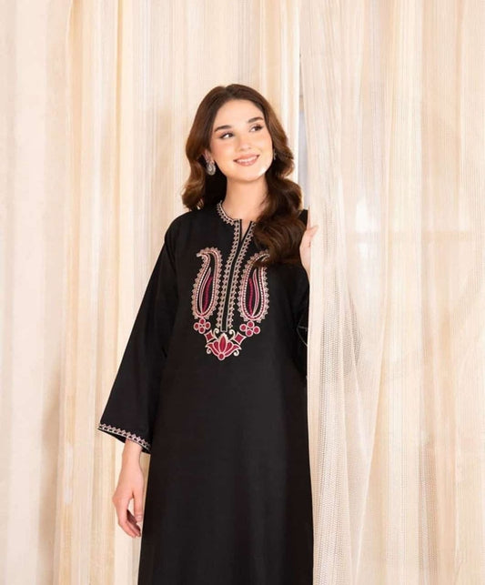 2 pc BLACK ROSE Embroidered Co Ords (Arabic Lawn)