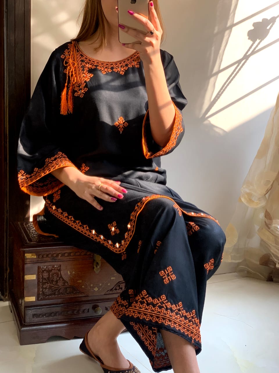 BALOCHI Style Embroidered Shirt with Emb Plazo (Summer Linen)