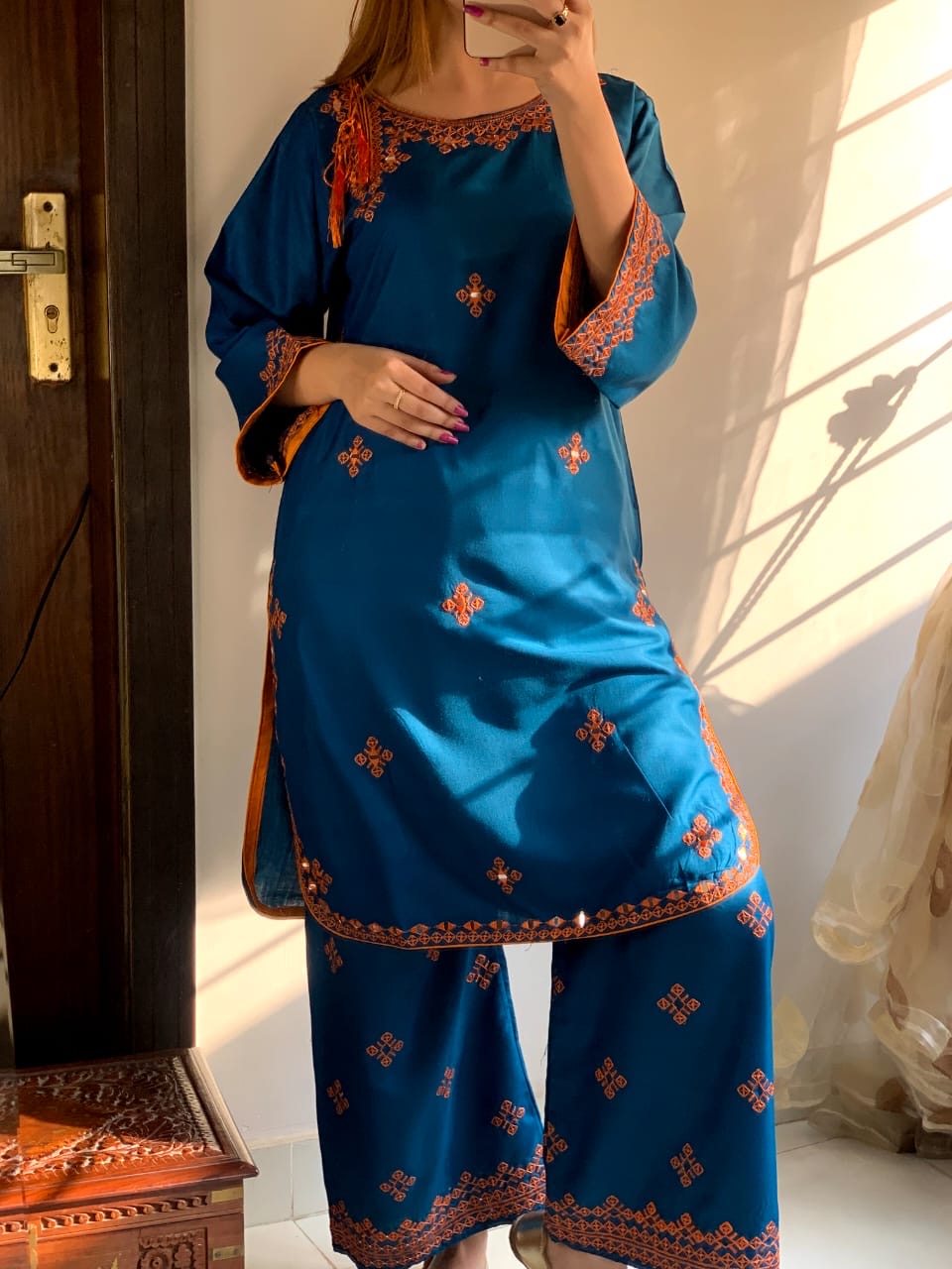 BALOCHI Style Embroidered Shirt with Emb Plazo (Summer Linen)