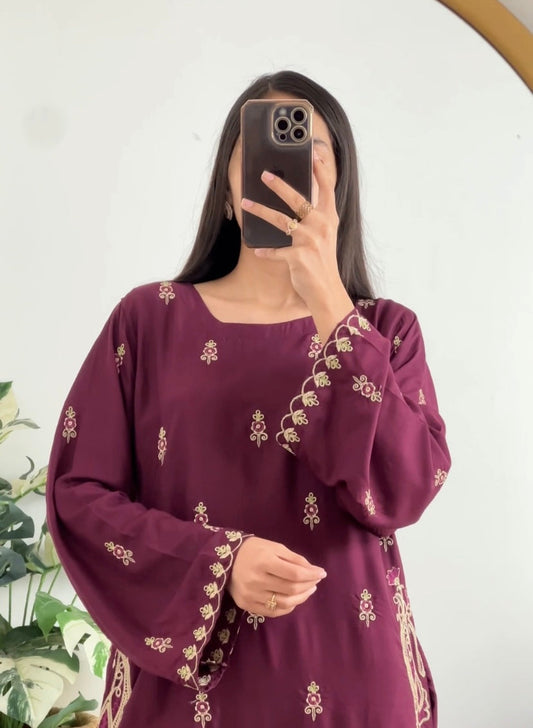 2 pc NAAZ - Embroidered Co Ords (Arabic Lawn-Linen)