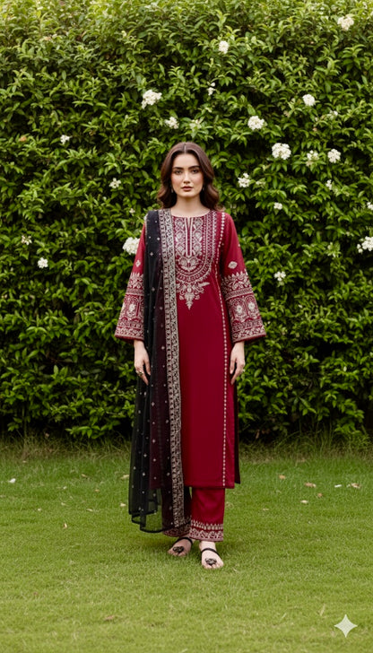 3pc Royal Pret Embroidered Lawn Dress