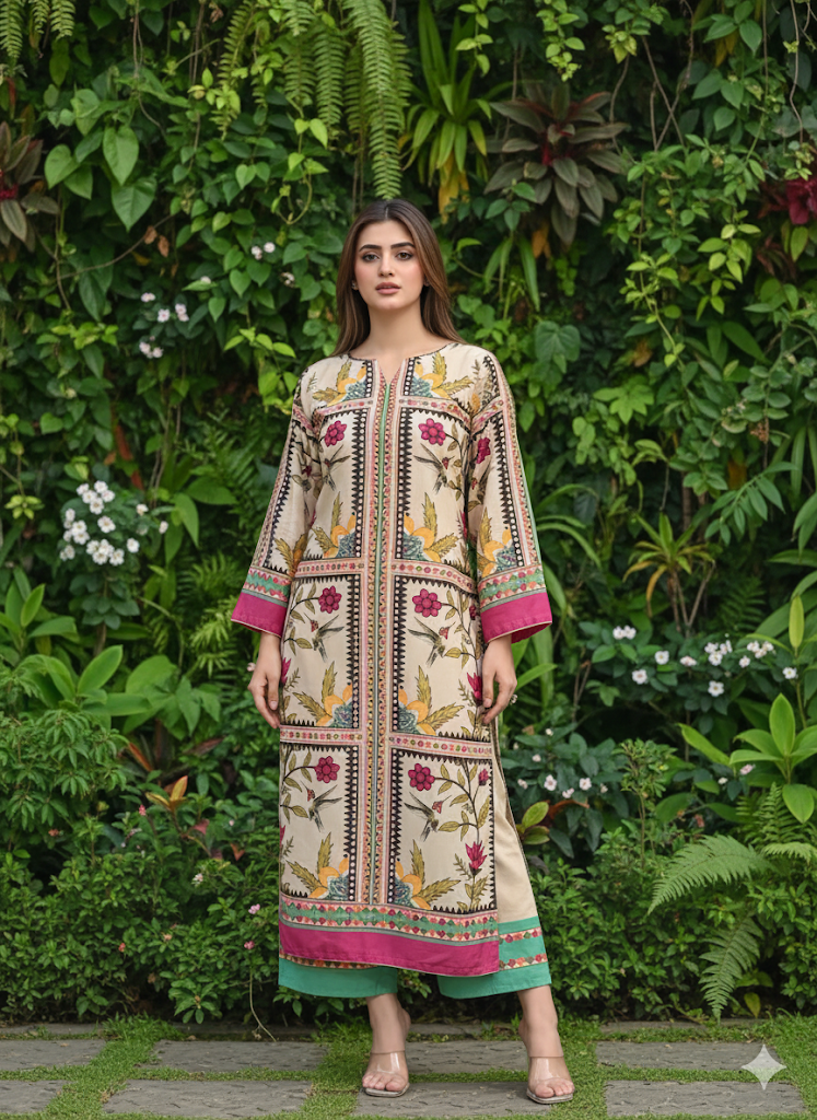 2 pc - GUL BAHAAR long length digital print Co Ords