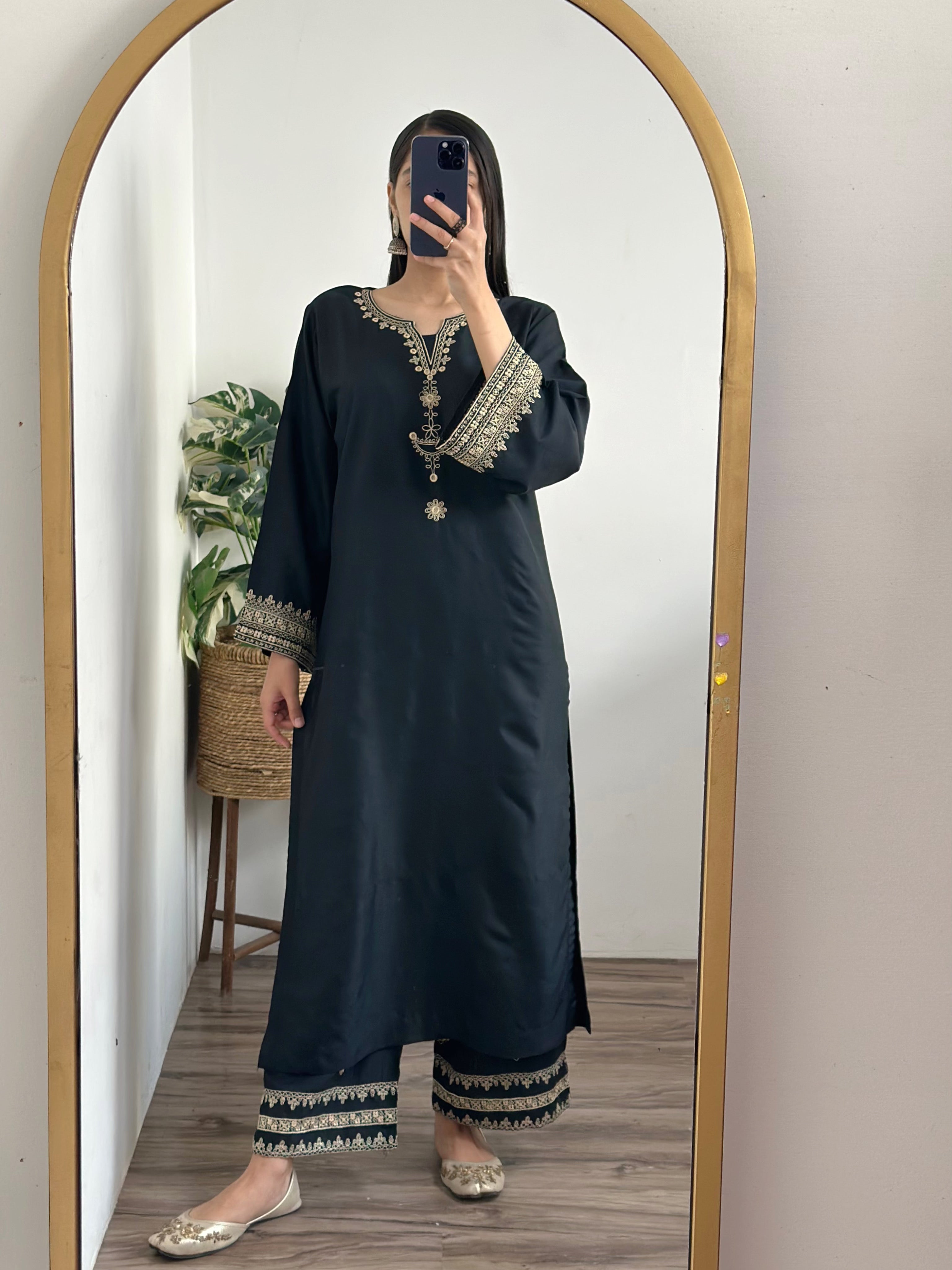 2 pc - BLACK IRIS Co Ords (Shirt with Fully Embroidered Plazo)