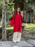 LAL PARI 2 PC Solid Shirt with Embroidered Farshi shalwar