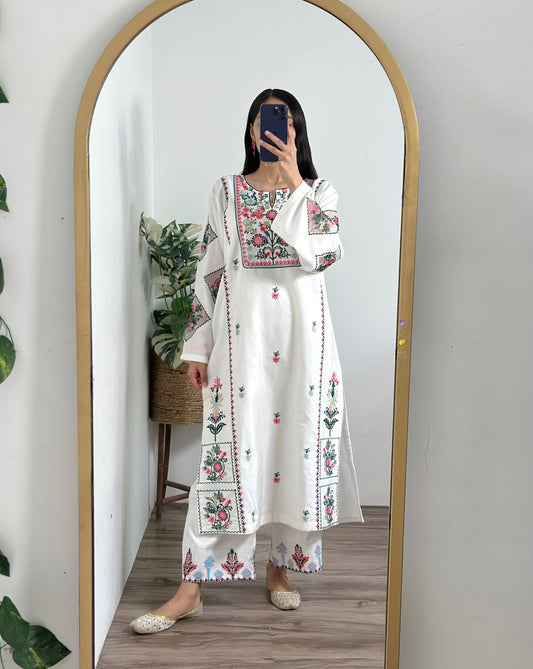 2 pc - WHITE DOVE Embroidered Co Ords