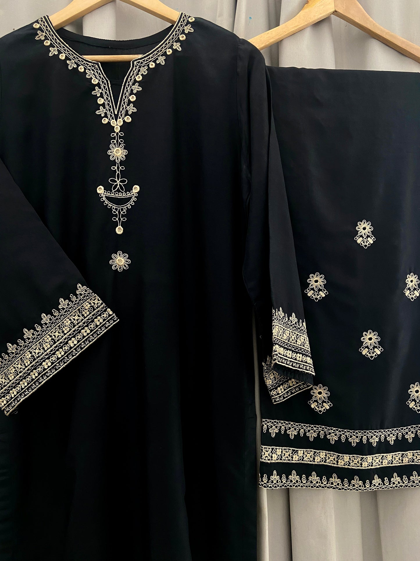 2 pc - BLACK IRIS Co Ords (Shirt with Fully Embroidered Plazo)