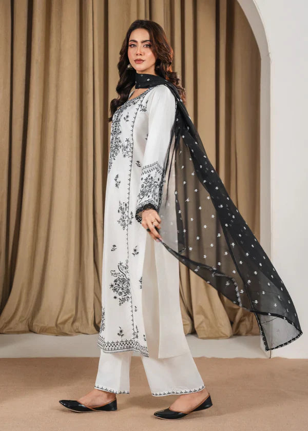 WHITE PEARL Embroidered 3 pc