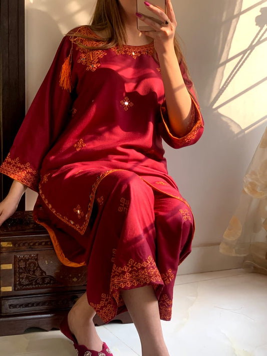BALOCHI Style Embroidered Shirt with Emb Plazo (Summer Linen)